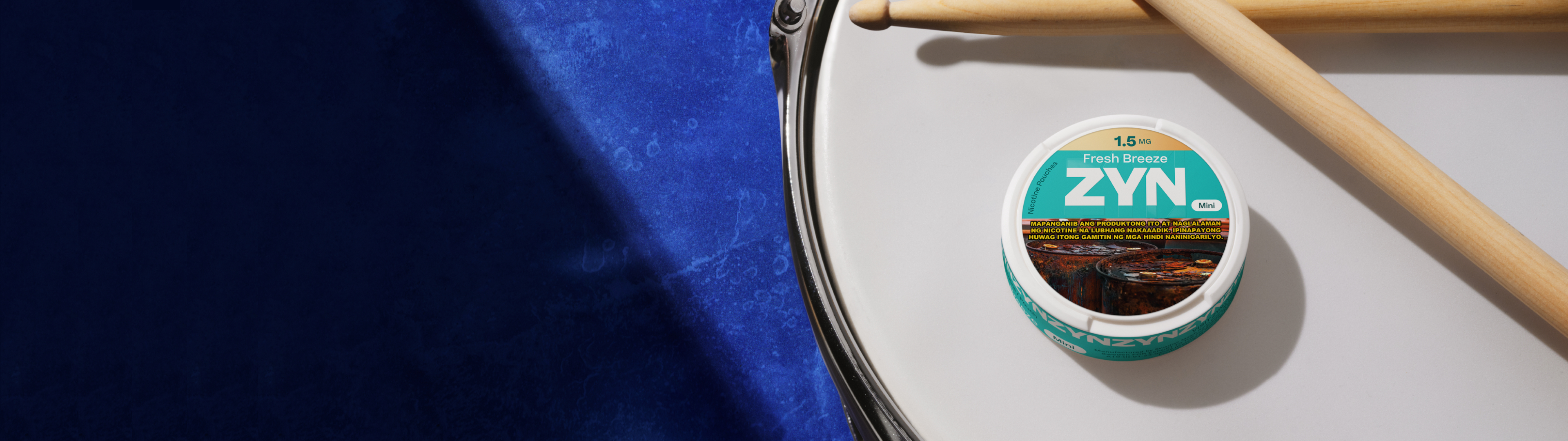 ZYN Fresh Breeze can on top of a drum